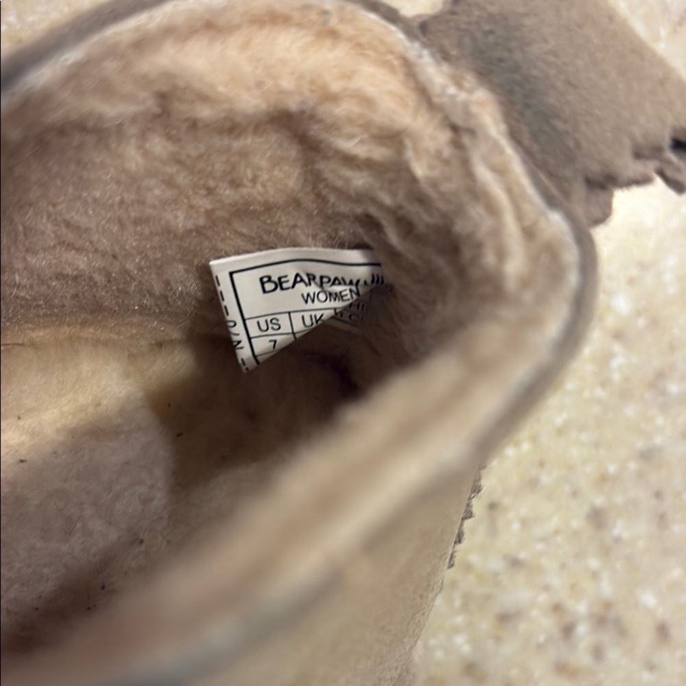 BearPaw Tan Suede Boots with Lace-Up Designs - Picture 4 of 9